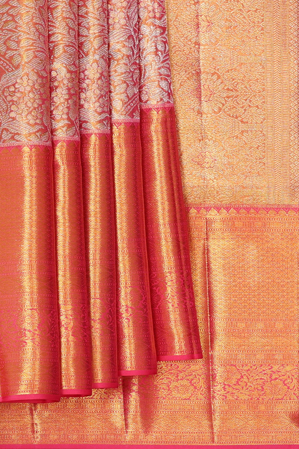 Image of Kanchipattu Peach Tissue Brocade Saree