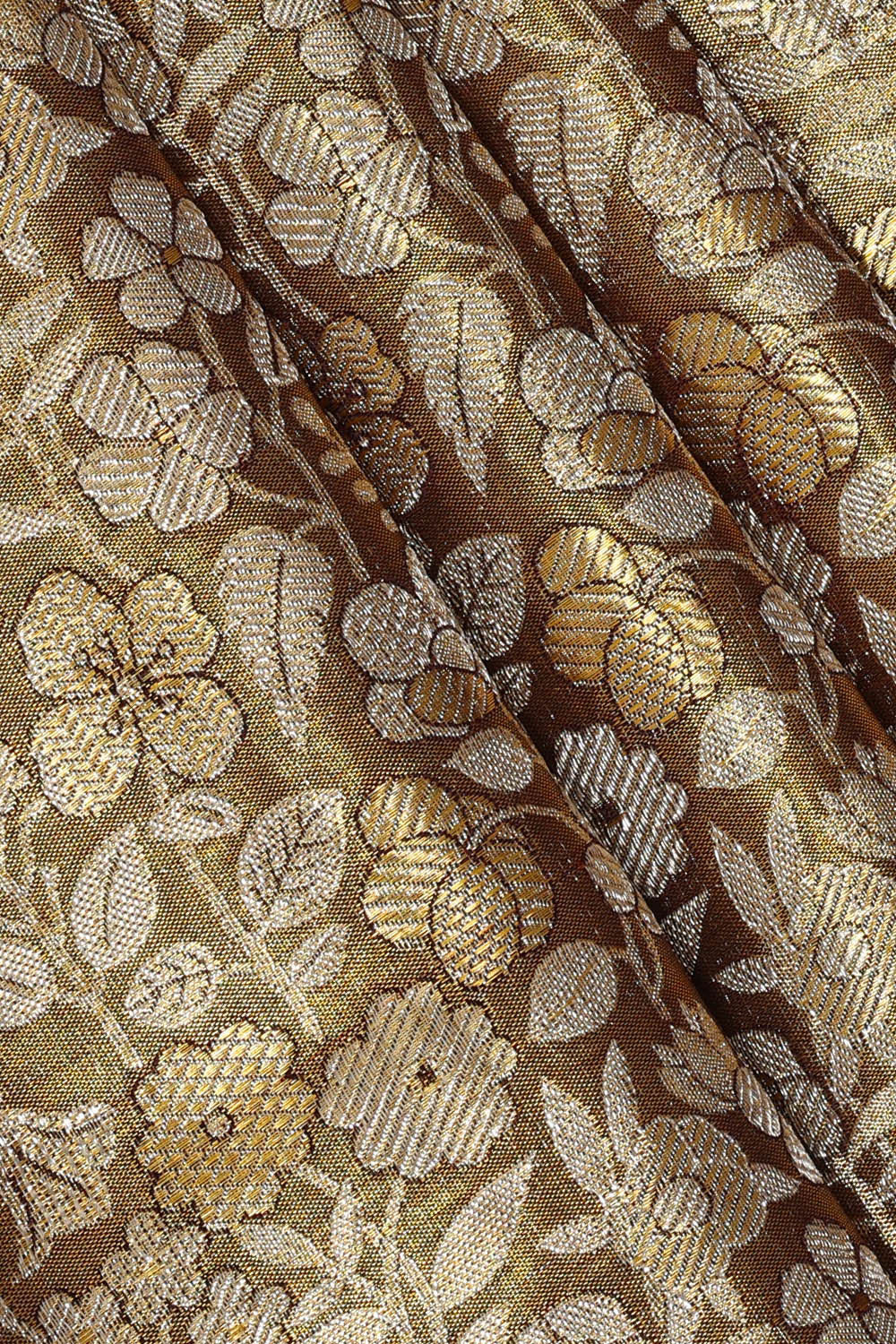 Image of Kanchipattu Golden Dark Brown Tissue Brocade Saree