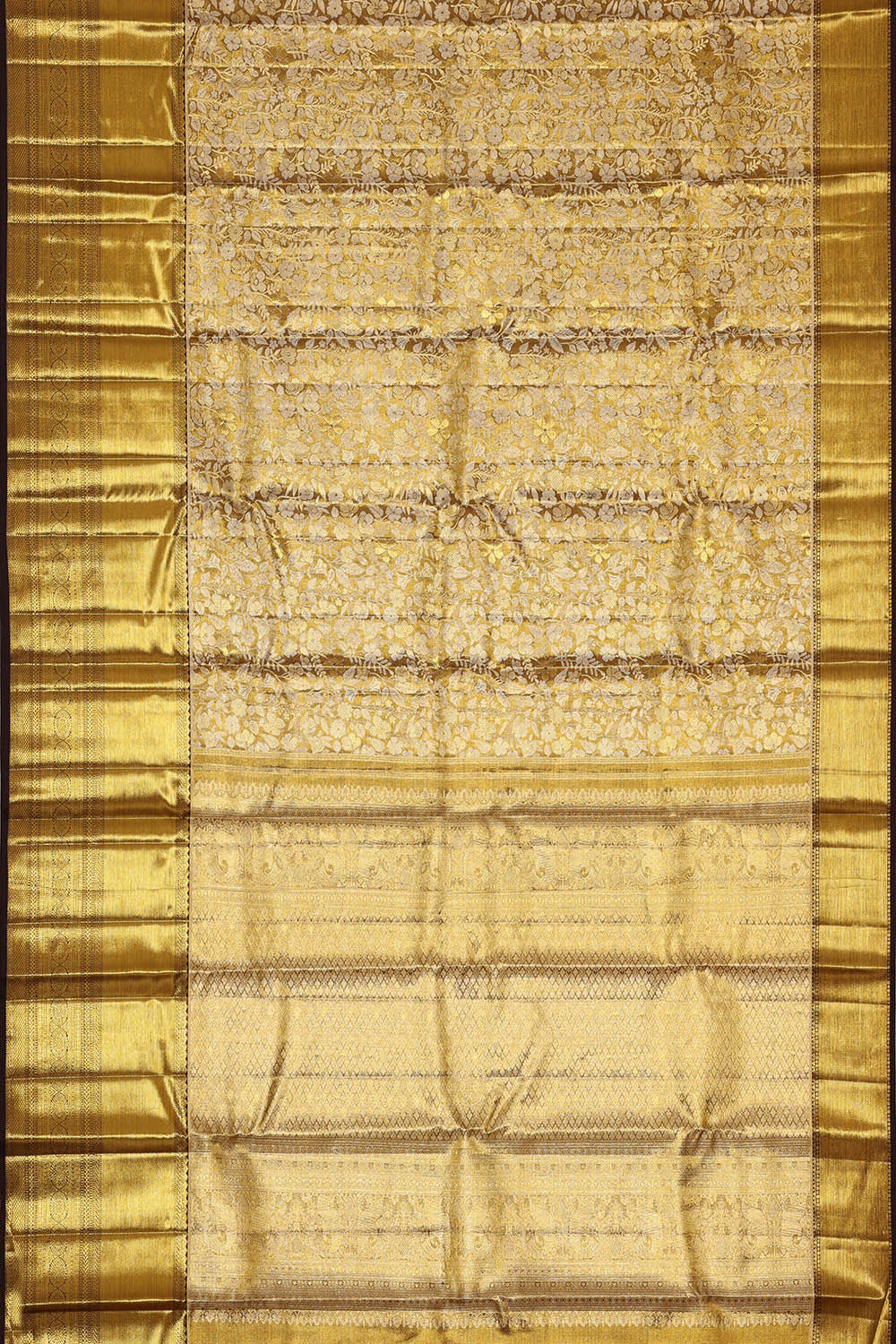 Image of Kanchipattu Golden Dark Brown Tissue Brocade Saree
