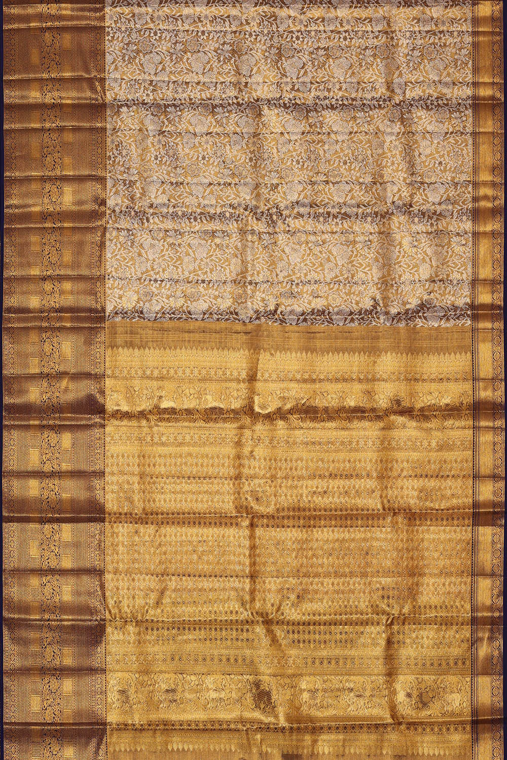 Kanchipattu Golden Blue Tissue Brocade Saree
