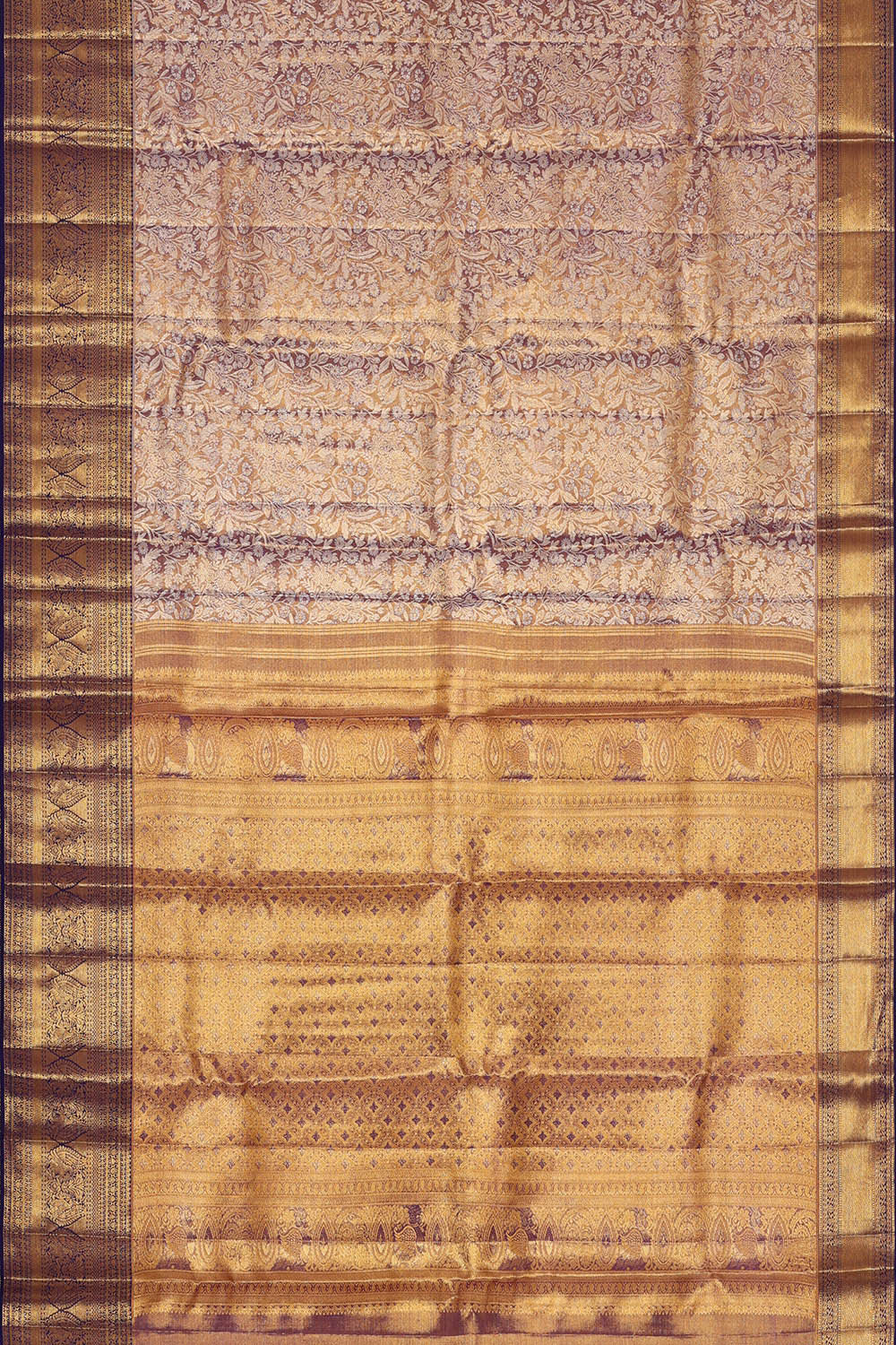 Kanchipattu Golden Violet Blue Tissue Brocade Saree