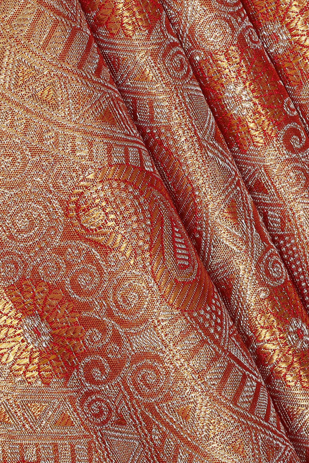 Kanchipattu Golden Red Tissue Brocade Saree