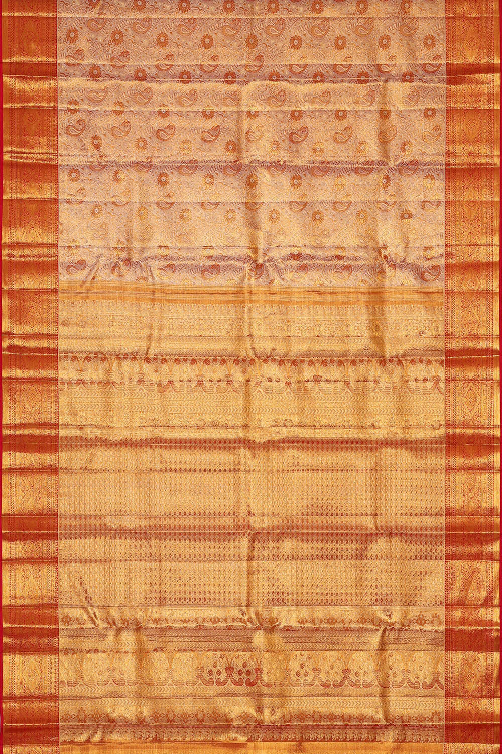 Kanchipattu Golden Red Tissue Brocade Saree