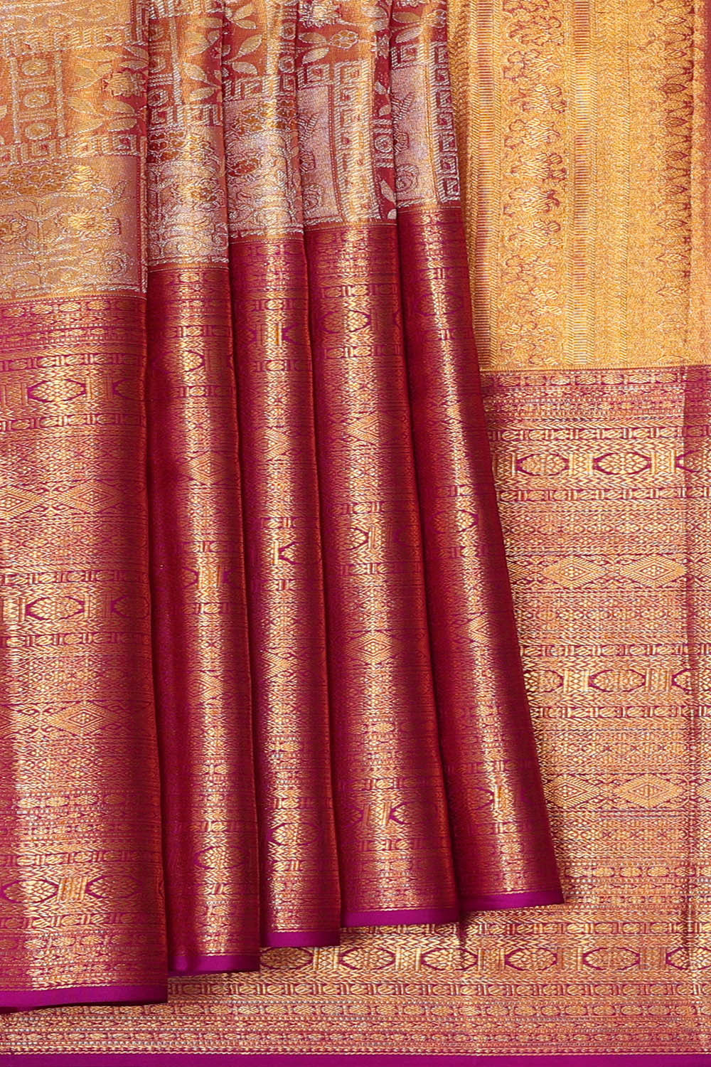 Image of Kanchipattu Golden Magenta Purple Brocade Saree