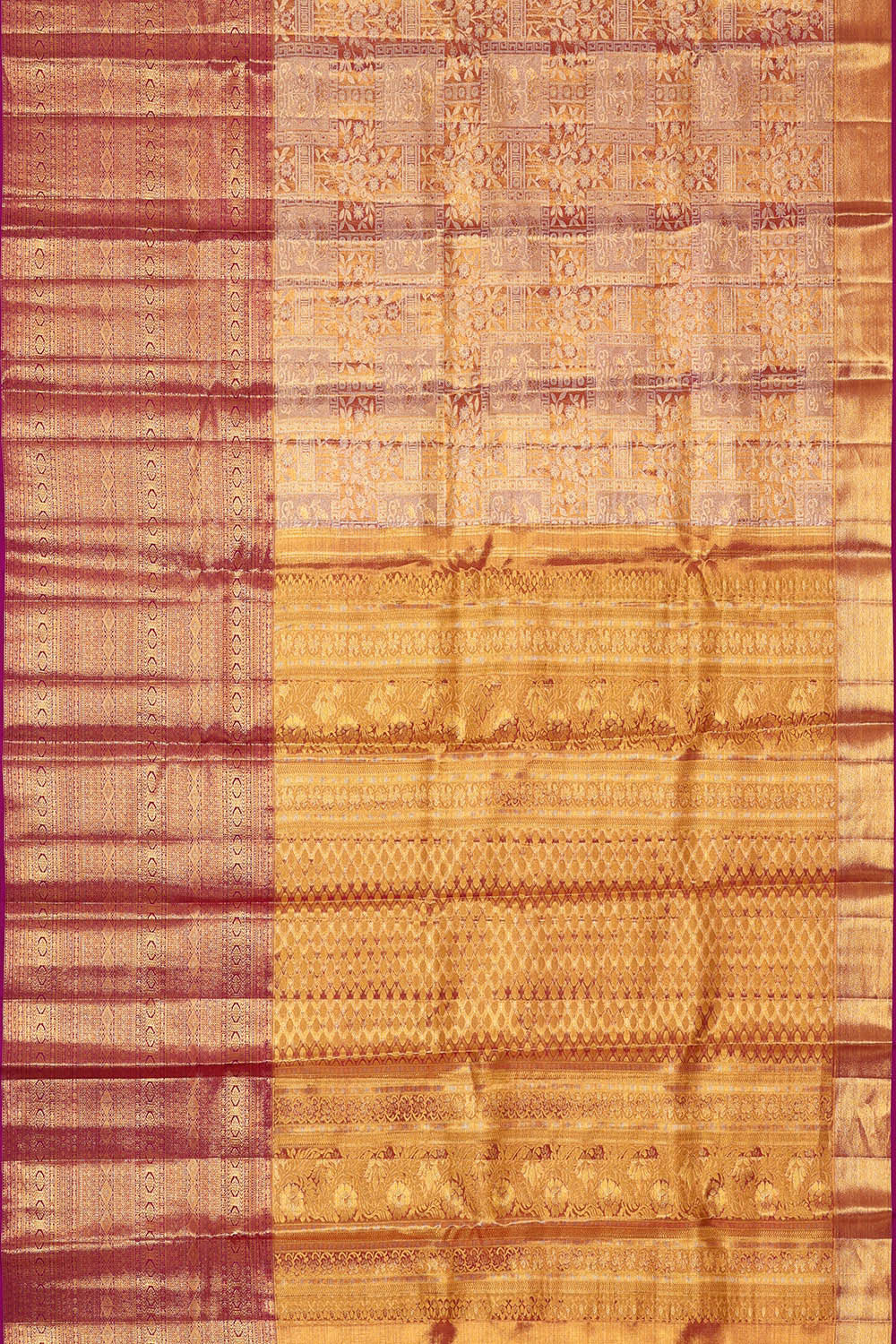 Kanchipattu Golden Magenta Purple Brocade Saree