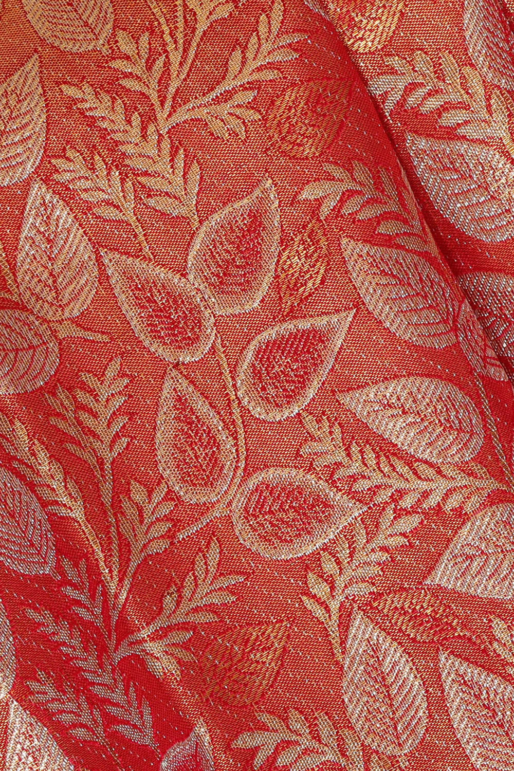 Kanchipattu Golden Pinkish Red Tissue Brocade Saree