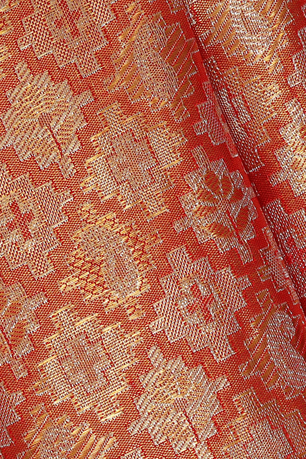 Kanchipattu Golden Red Tissue Brocade Saree