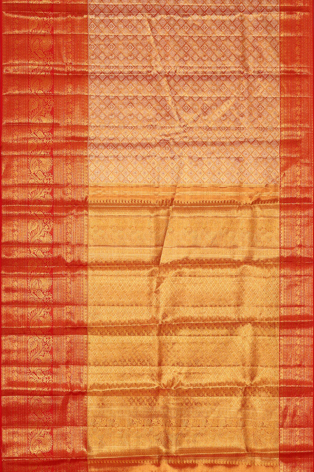 Kanchipattu Golden Red Tissue Brocade Saree