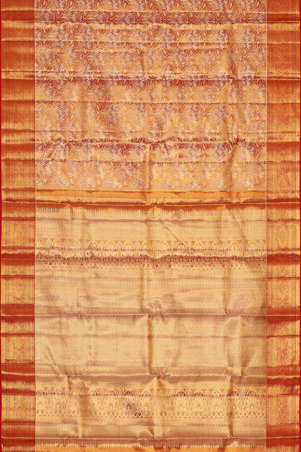 Image of Kanchipattu Golden Red Tissue Brocade Saree