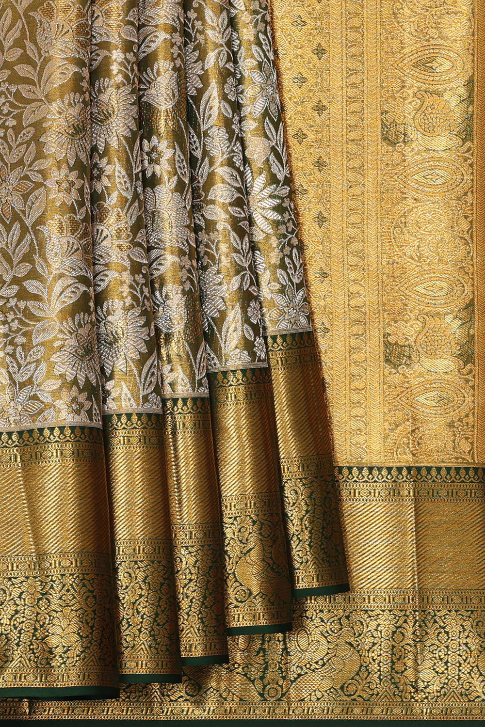 Image of Kanchipattu Golden Green Tissue Brocade Saree