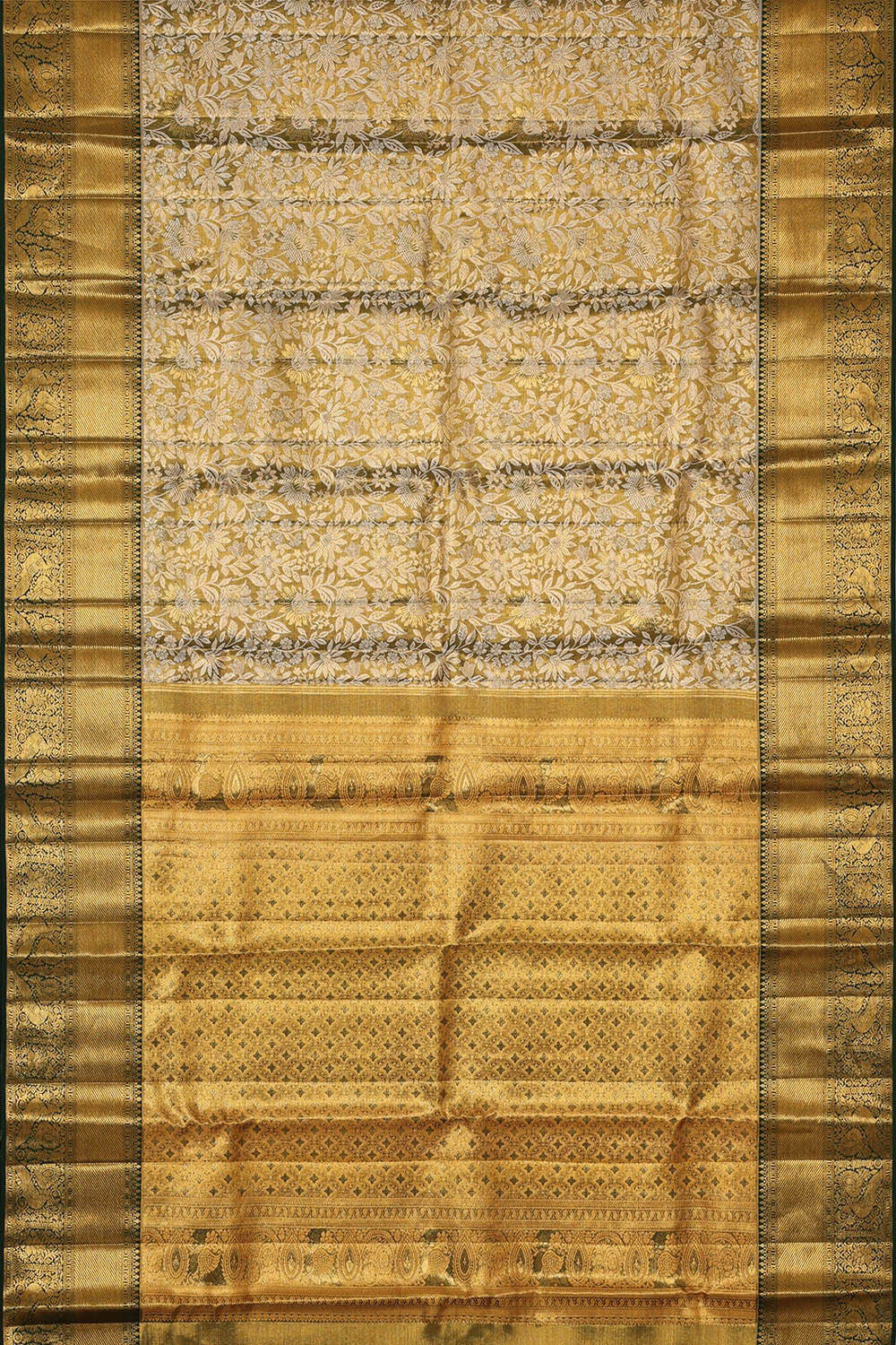Image of Kanchipattu Golden Green Tissue Brocade Saree