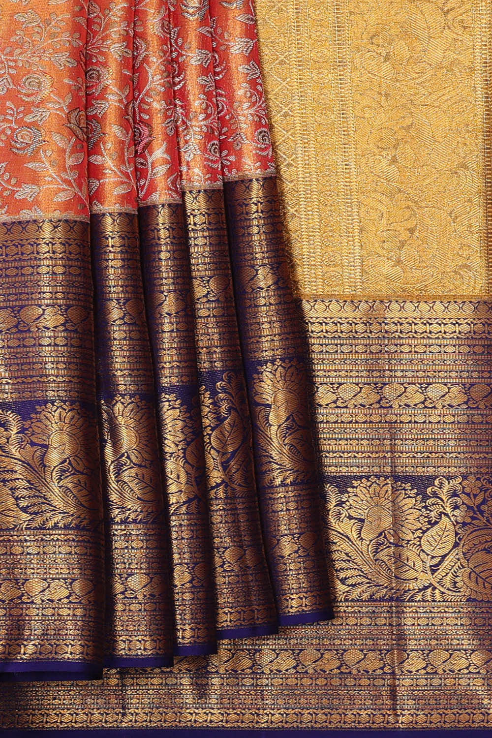 Image of Kanchipattu Peach Pink Tissue Brocade Saree