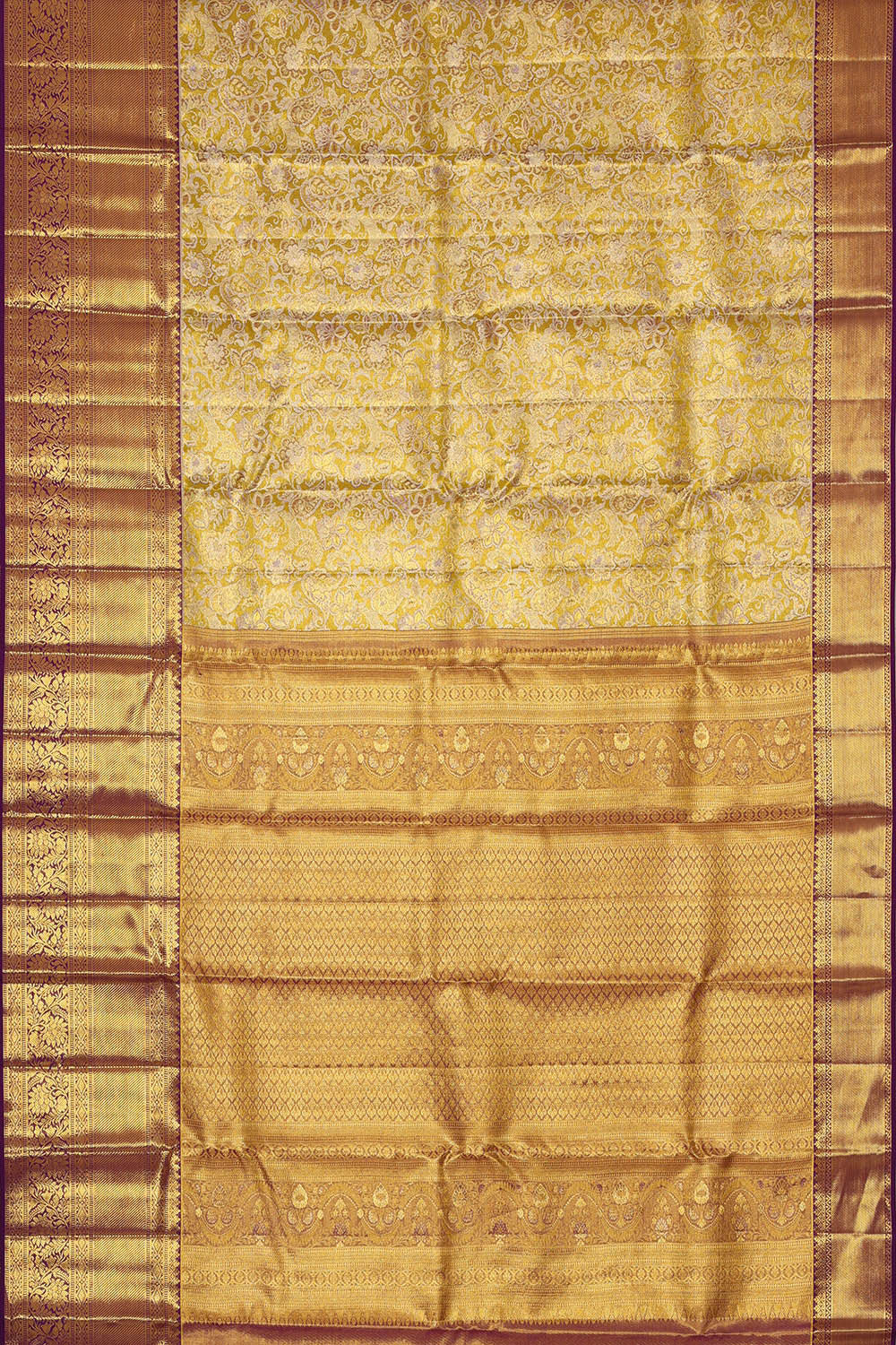 Kanchipattu Greenish Yellow Tissue Brocade Saree