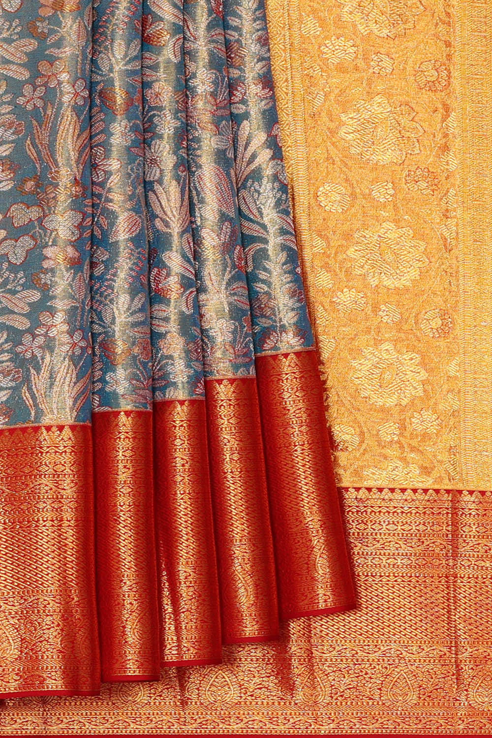 Kanchipattu Blue Tissue Brocade Saree