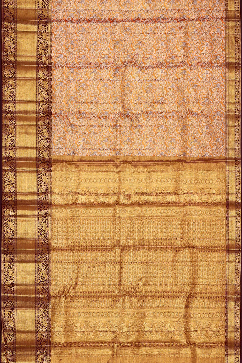 Kanchipattu Orange Tissue Brocade Saree