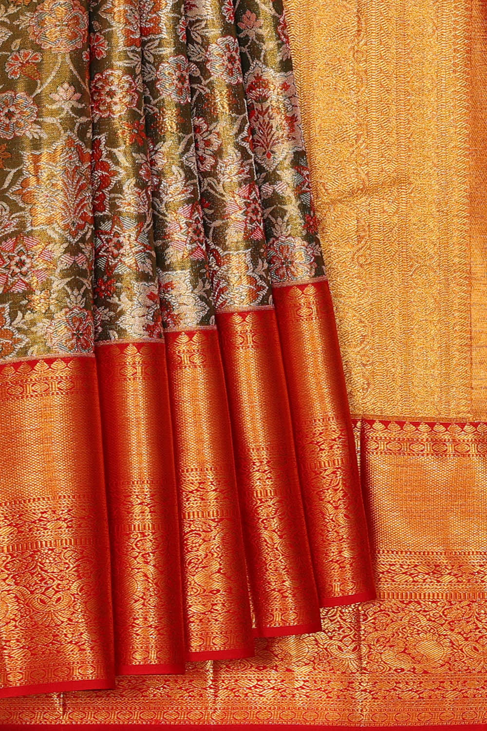 Image of Kanchipattu Golden Green Tissue Brocade Saree