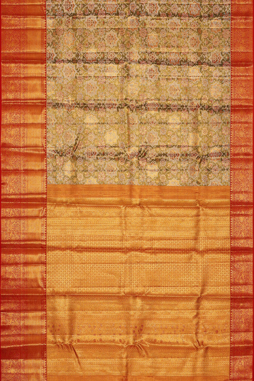 Image of Kanchipattu Golden Green Tissue Brocade Saree