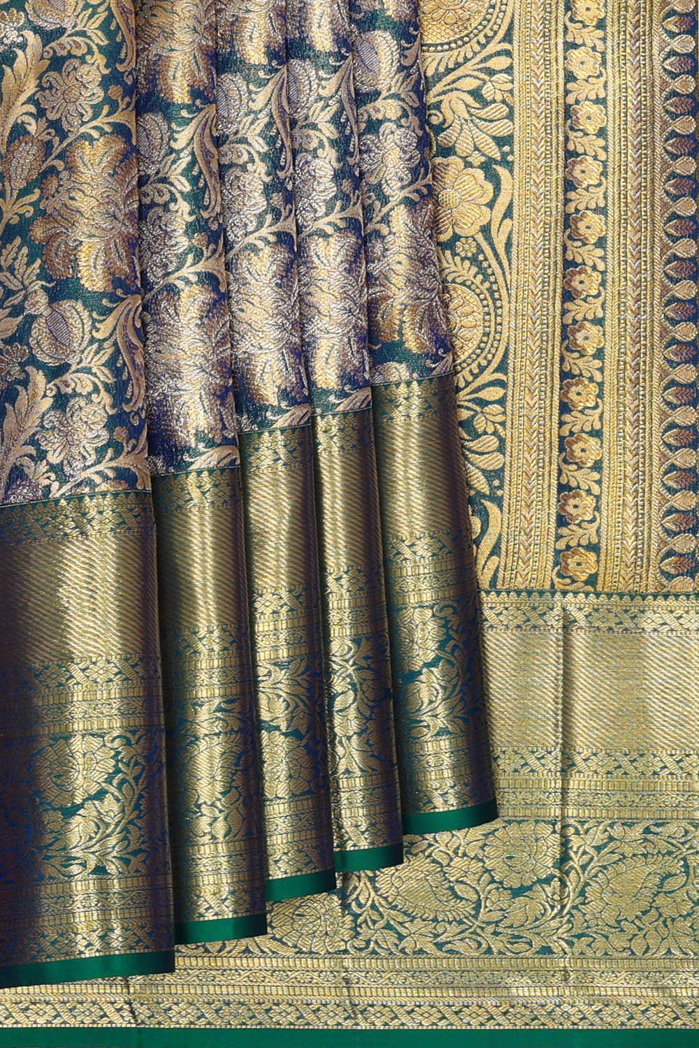 Image of Kanchipattu Peacock Green Tissue Brocade Saree