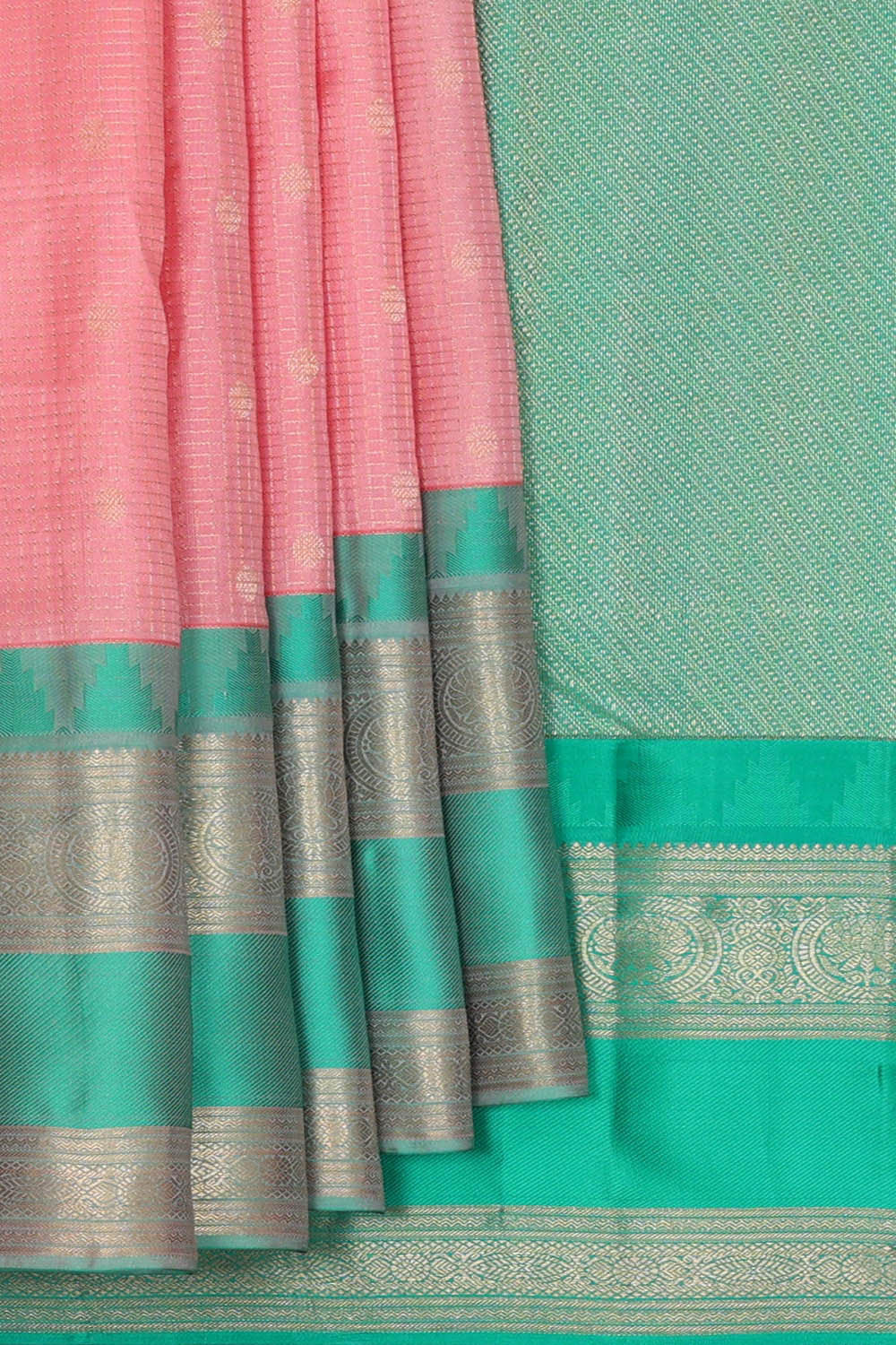 Kanchipattu Peach Pink Brocade Saree