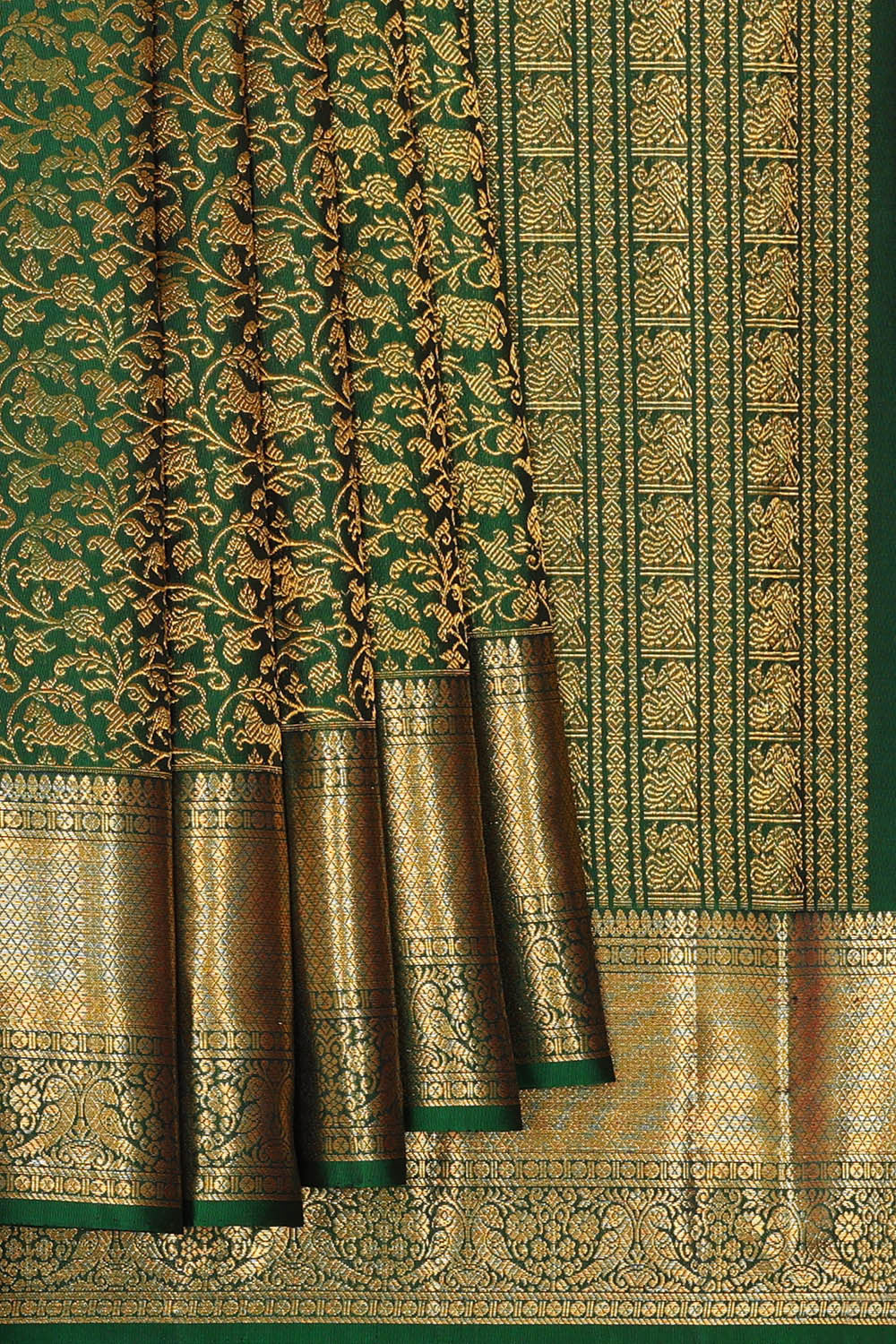Image of Kanchipattu Bottle Green Brocade Saree