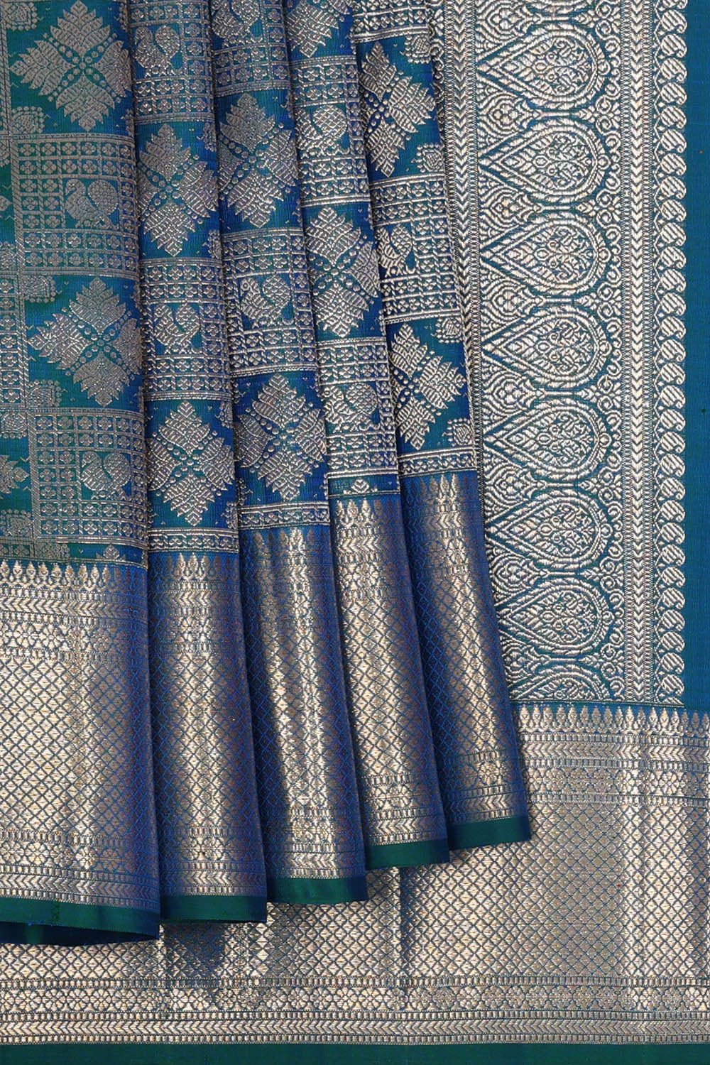 Image of Kanchipattu Peacock Blue Brocade Saree