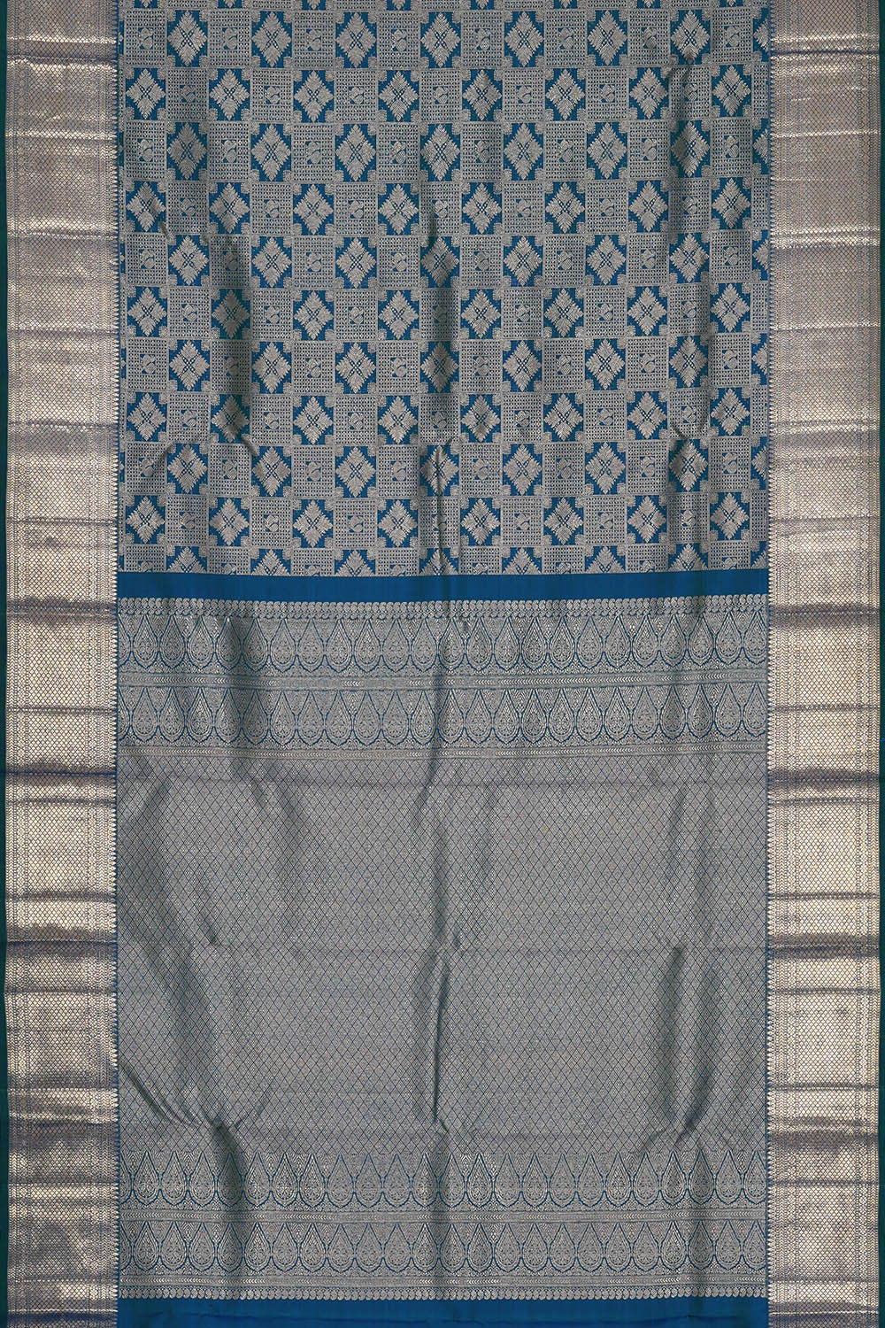Image of Kanchipattu Peacock Blue Brocade Saree