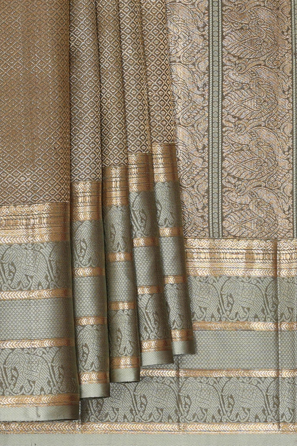 Kanchipattu Mehndi Green Brocade Saree