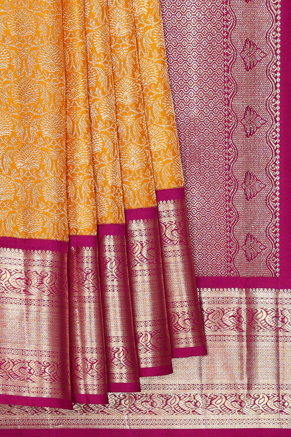 Kanchipattu Mustard Yellow Brocade Saree