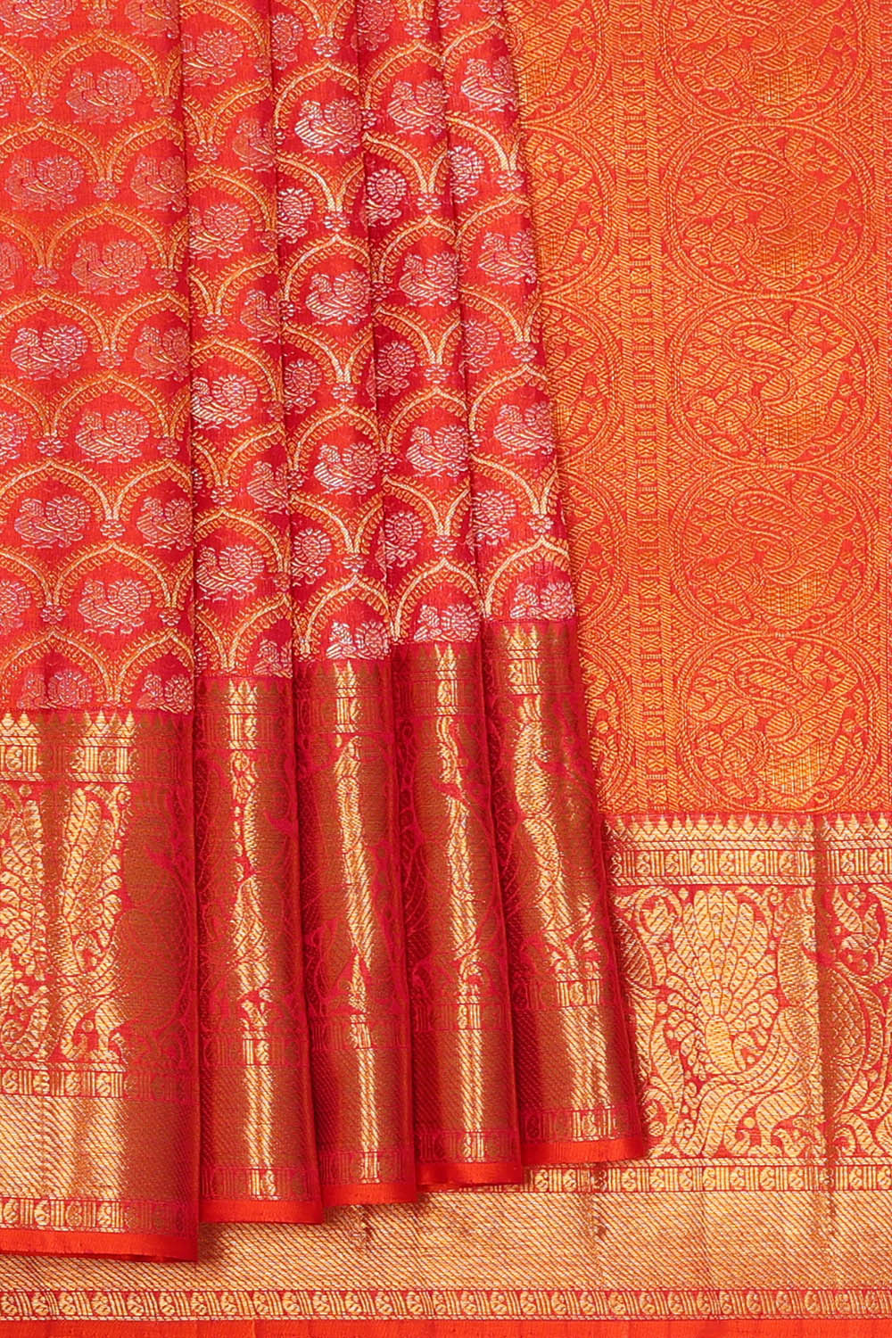 Kanchipattu Dark Orange Brocade Saree