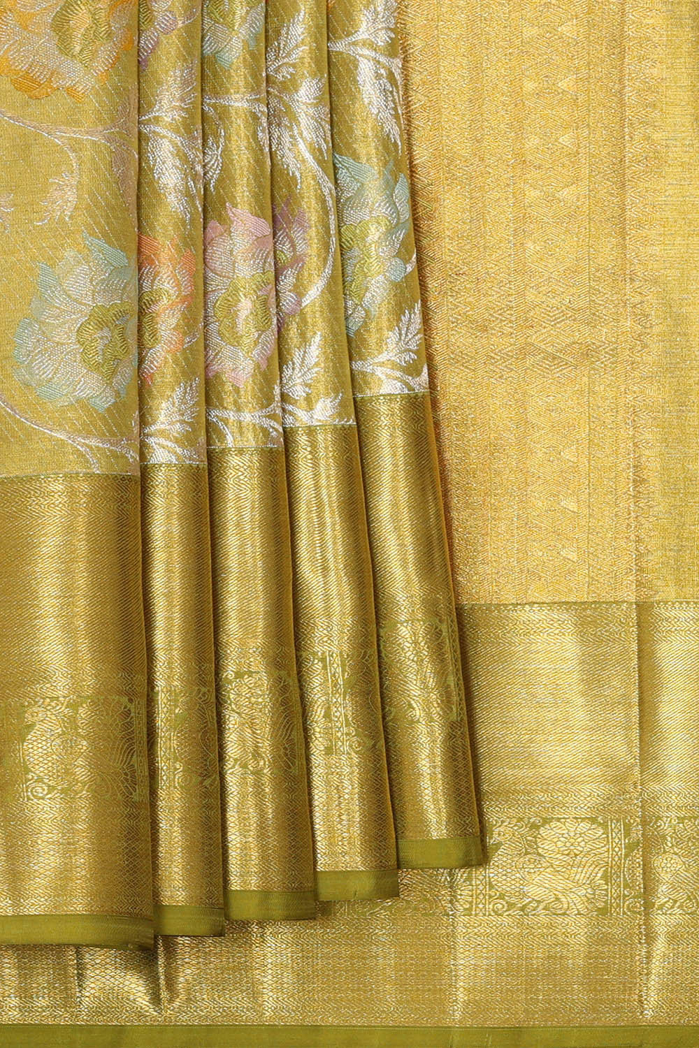 Kanchipattu Golden Green Brocade Saree