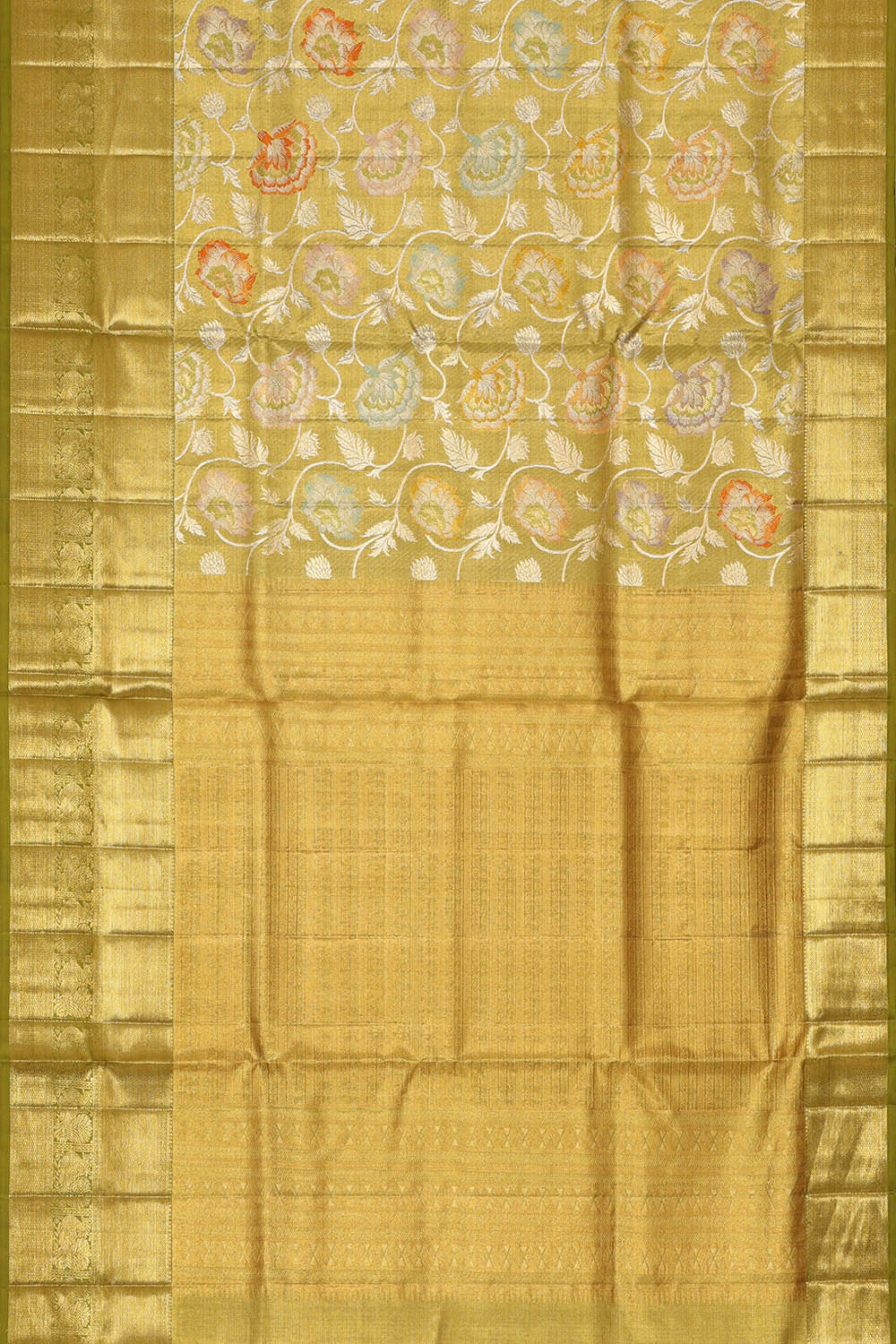 Kanchipattu Golden Green Brocade Saree
