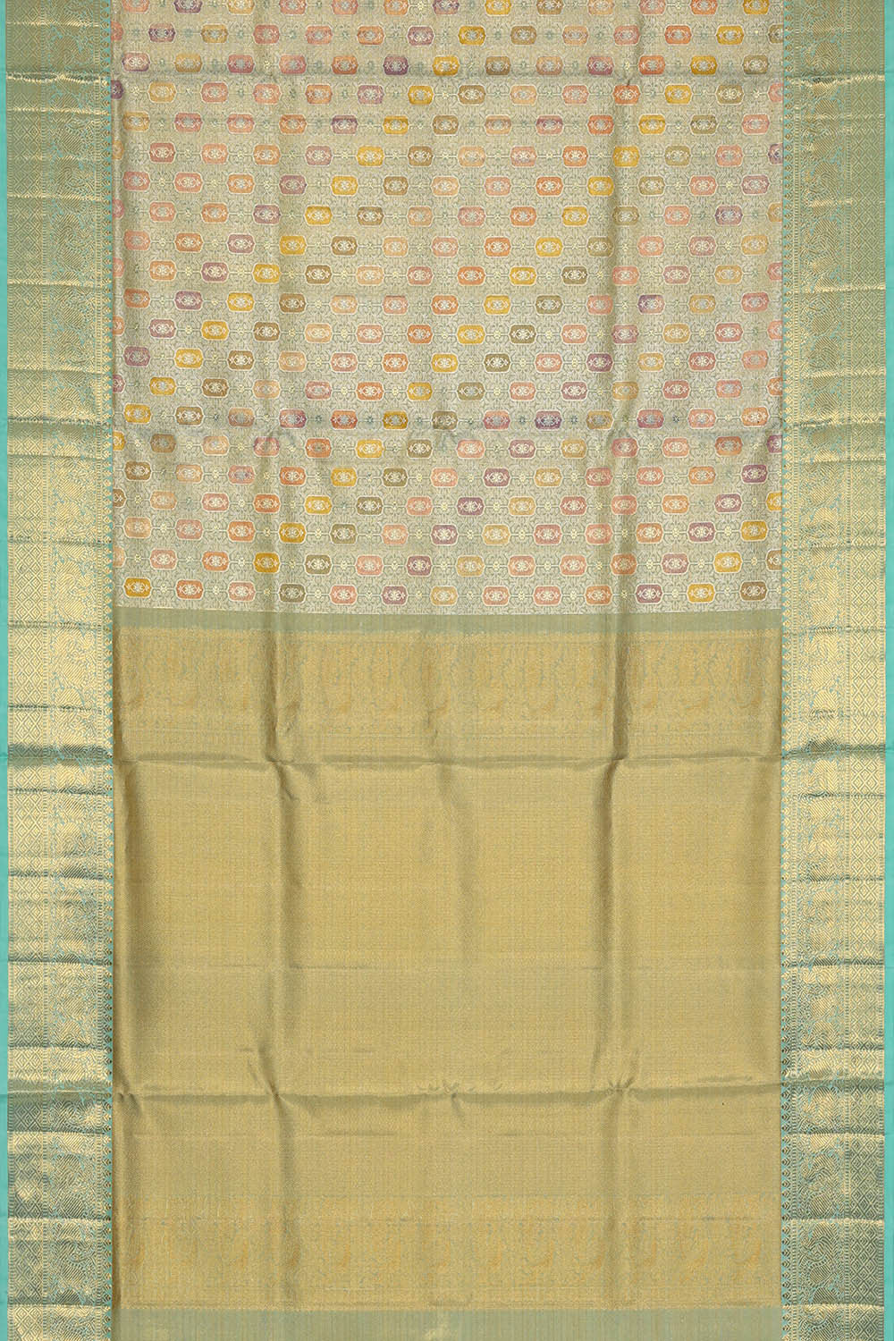 Image of Kanchipattu Golden Blue Tissue Brocade Saree