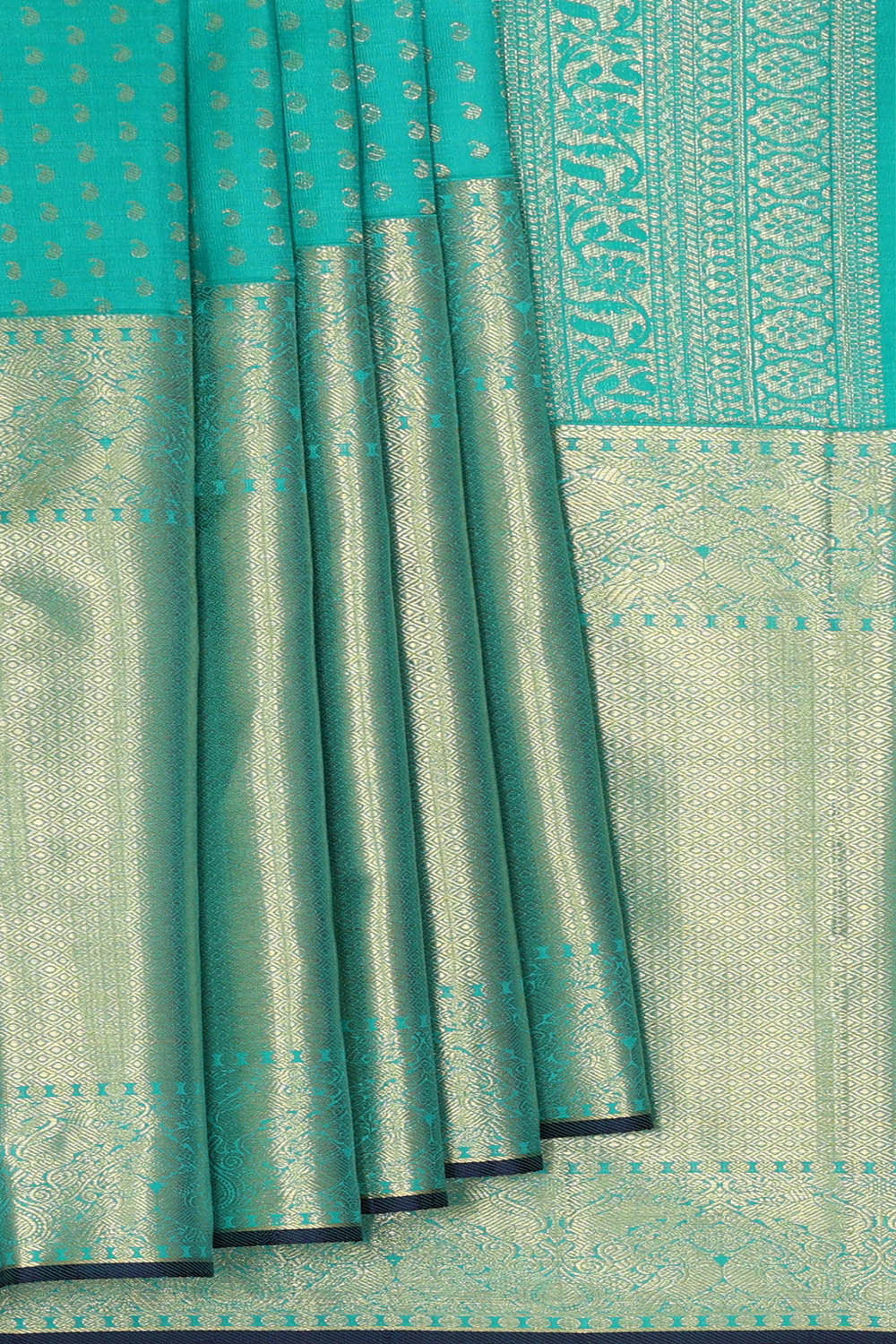 Image of Kanchipattu Turquoise Blue Brocade Saree