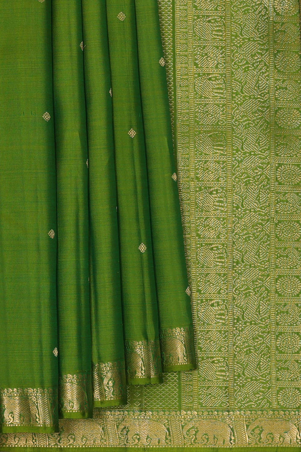 Image of Kanchipattu Parrot Green Brocade Saree