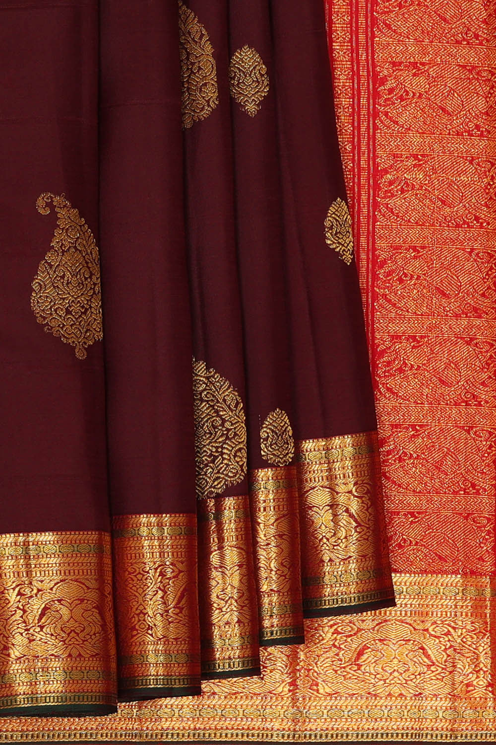 Image of Kanchipattu Maroon Brocade Saree