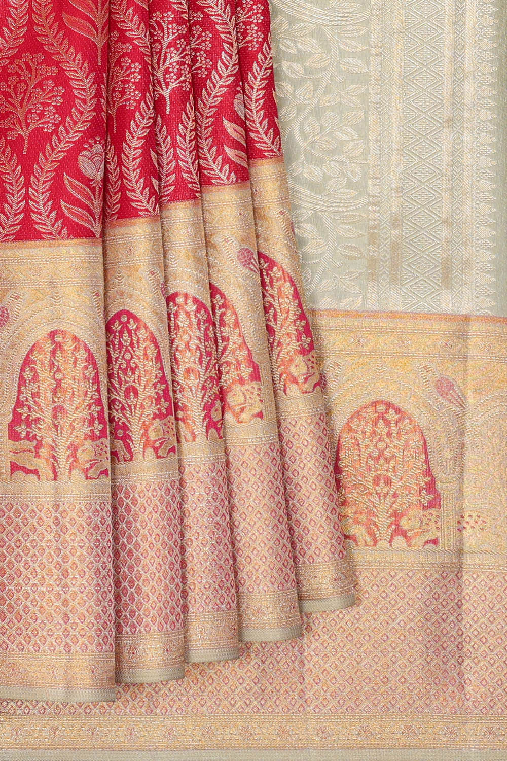 Image of Kanchipattu Pinkish Red Brocade Saree