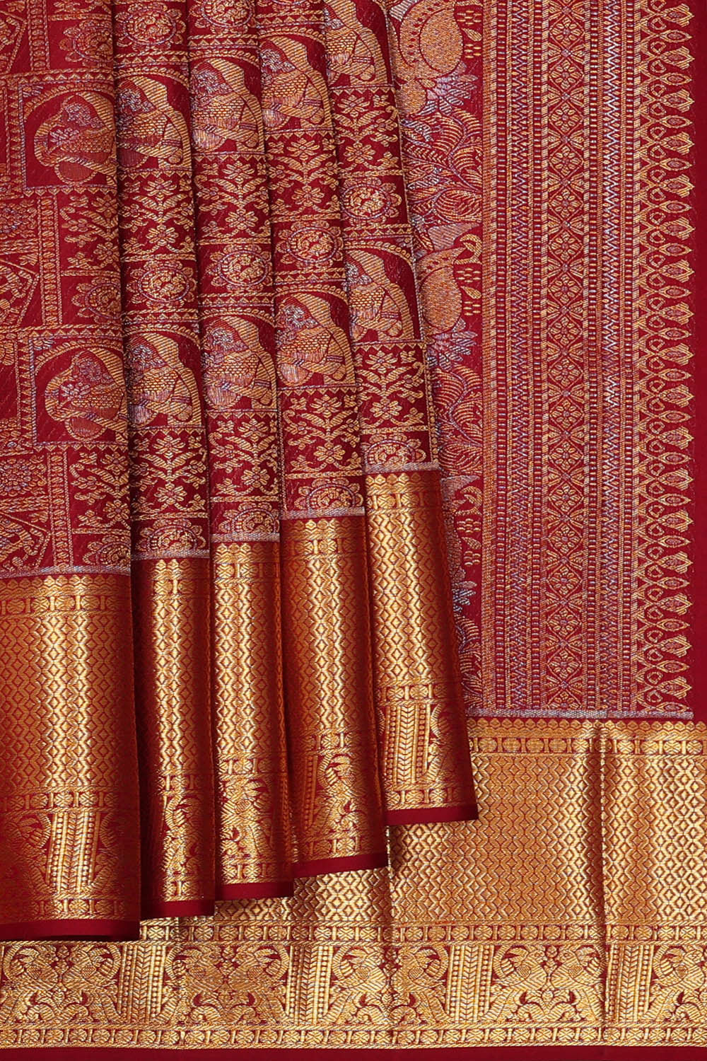 Image of Kanchipattu Dark Red Brocade Saree