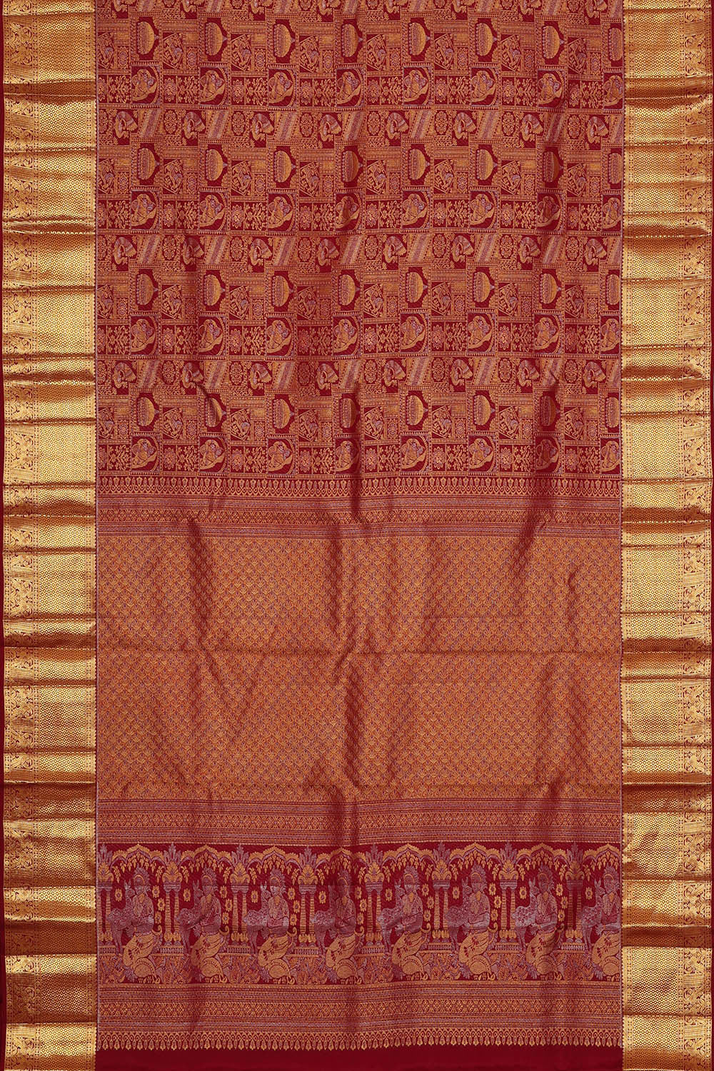 Image of Kanchipattu Dark Red Brocade Saree