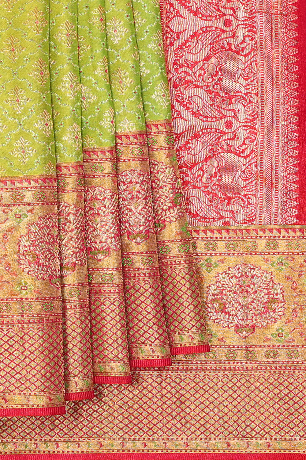 Kanchipattu Parrot Green Brocade Saree