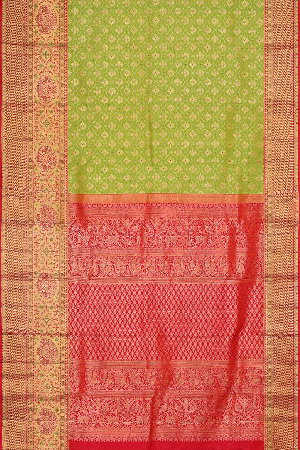 Image of Kanchipattu Parrot Green Brocade Saree
