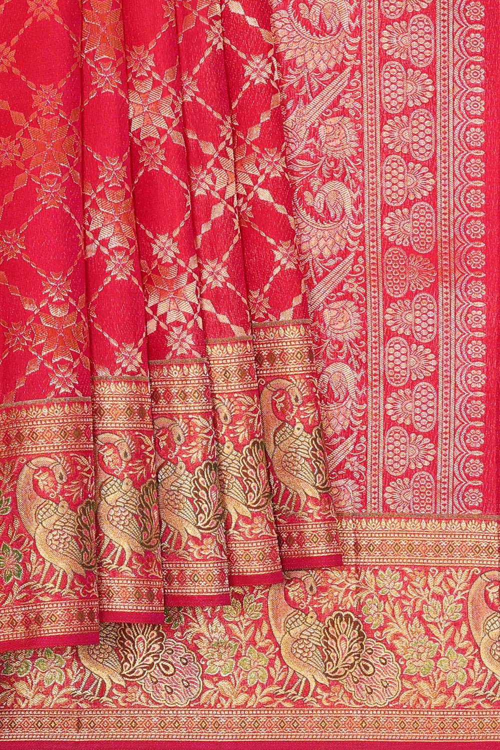 Image of Kanchipattu Pinkish Red Brocade Saree
