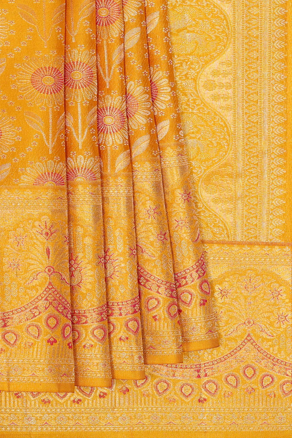 Image of Kanchipattu Mustard Yellow Brocade Saree