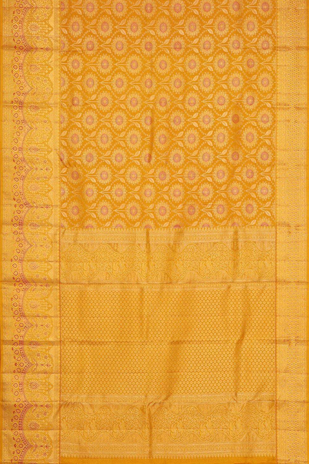 Image of Kanchipattu Mustard Yellow Brocade Saree
