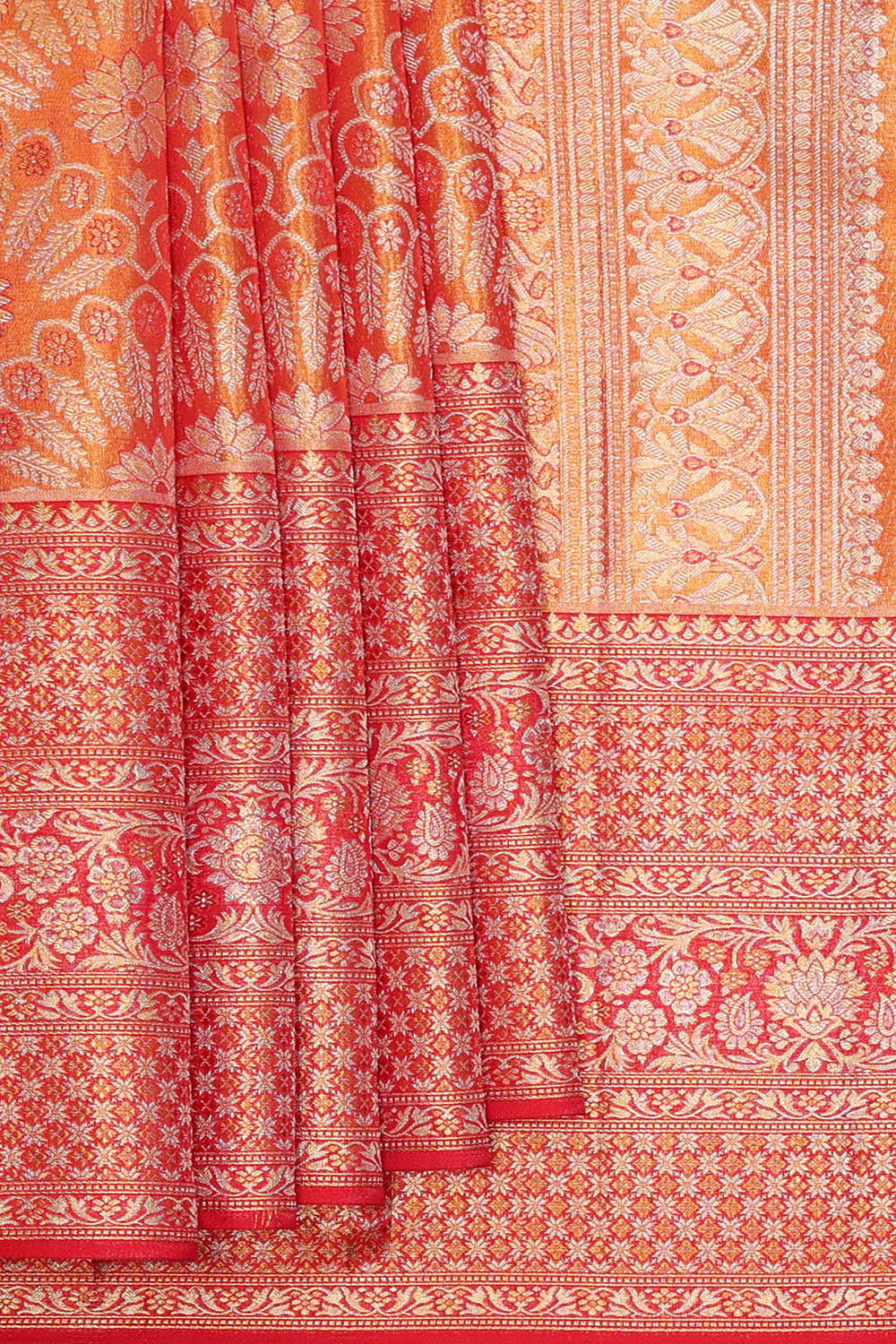 Image of Kanchipattu Golden Orange Brocade Saree