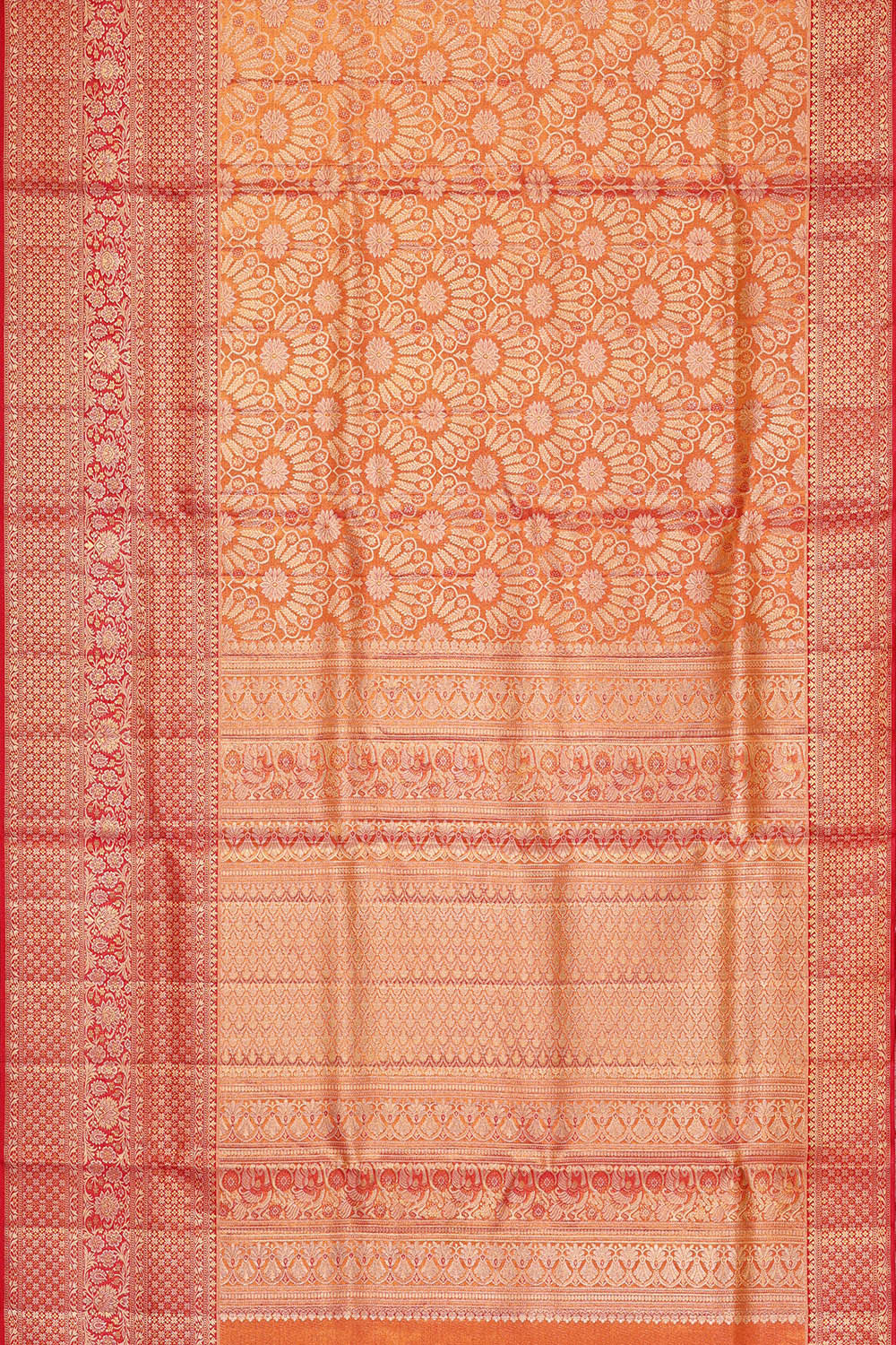 Image of Kanchipattu Golden Orange Brocade Saree
