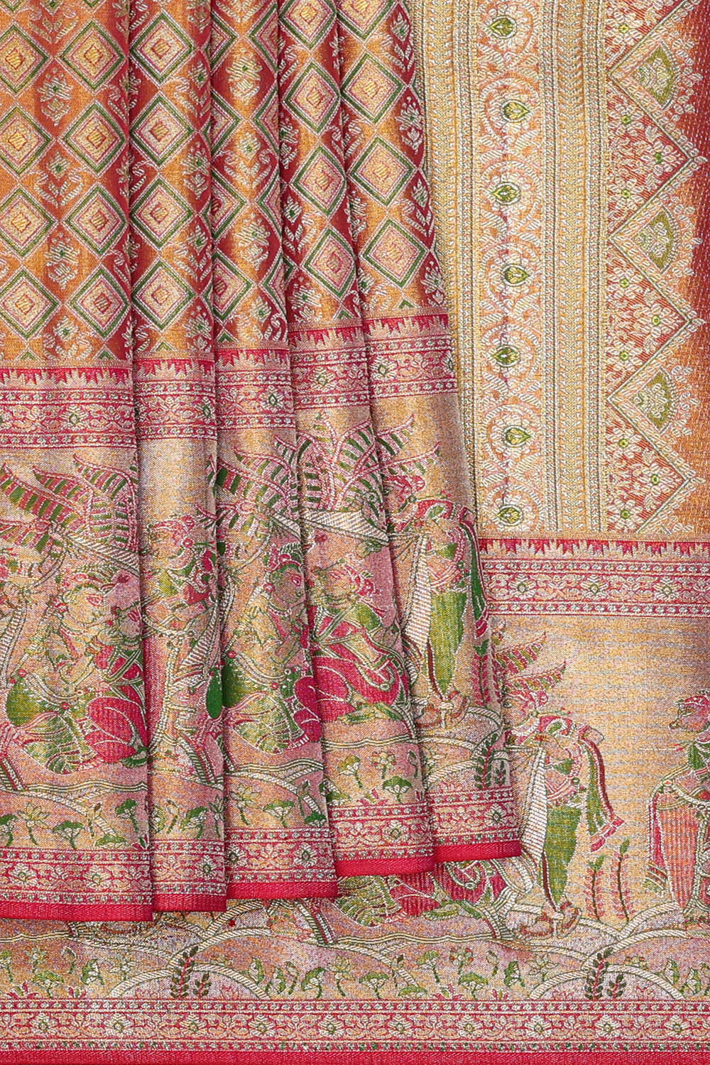 Image of Kanchipattu Golden Pink Tissue Brocade Saree