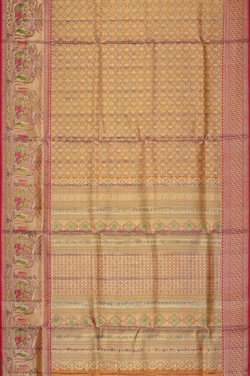 Image of Kanchipattu Golden Pink Tissue Brocade Saree