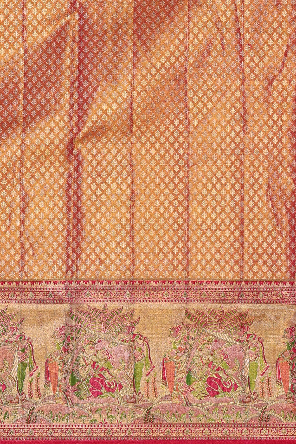 Image of Kanchipattu Golden Pink Tissue Brocade Saree