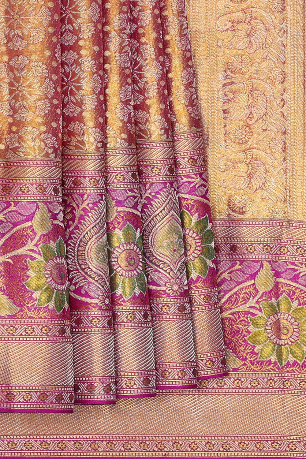 Image of Kanchipattu Golden Purple Tissue Brocade Saree