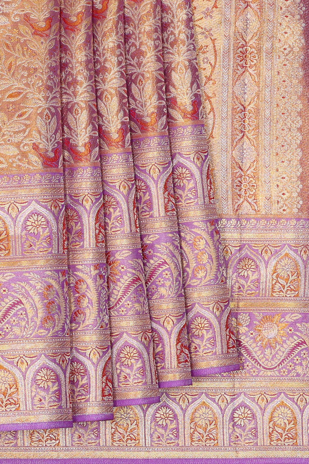Image of Kanchipattu Golden Lavender Tissue Brocade Saree
